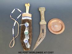 Two decorative knives / daggers and an inlaid copper tray