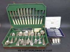 A cased six-place canteen of cutlery, knives named Harrison Bros and Howson, Cutlers to His Majesty,