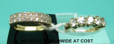 Two 9ct gold rings set with cubic zirconia (size L/M)