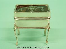 A hallmarked silver picque work topped dressing table pot, height 5cm,