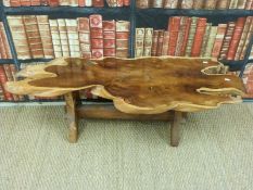 A yew wood peg jointed coffee table (H40xL120cm)