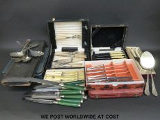 A quantity of plated cutlery including multiple cased examples, fish servers, novelty Walker & Hall,