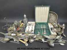A quantity of silver plated cutlery including cased sets,