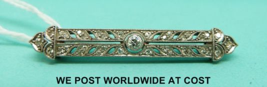 An Art Deco style 18ct gold and platinum brooch set with diamonds