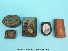A 19thC papier mache table-top snuff box,