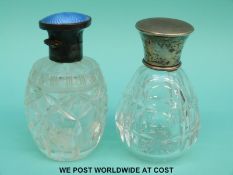 A hallmarked silver guilloche enamel topped dressing table bottle, height 11.