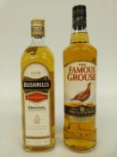 Two bottles of whiskey, Bushmills and Famous Grouse, 70cl,
