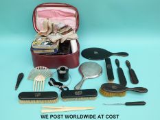 Hallmarked silver-backed hand mirror, silver mounted dressing table items,