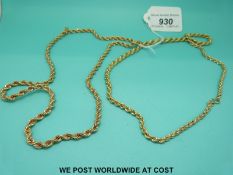 Two 9ct gold rope twist necklaces (12.