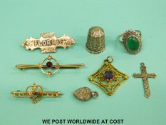 A Charles Horner thimble and other silver items,