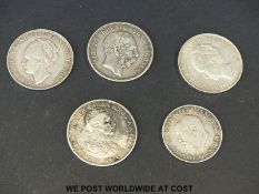 Two Deutsches Reich coins, including 1875 five mark, 1913 five mark,