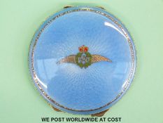 A George V hallmarked silver and guilloche enamel RAF compact, Birmingham 1938 maker Adie Brothers,