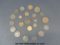 A small collection of George Il copper etc, bank tokens, Romulus et Remus Nurenberg jeton,