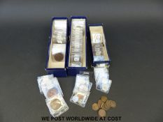 Three collectors boxes of UK coinage, George III onwards mostly catalogued on packets,