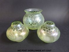 Three Art Nouveau iridescent glass vases