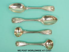 A pair of William IV fiddle thread and shell pattern teaspoons and a matching pair of salt /