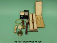 A collection of jewellery, wristwatches and pocket watches including a 9ct gold bracelet,
