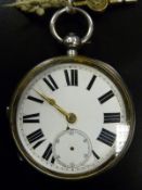 A hallmarked silver open faced key winding pocket watch with inset subsidiary seconds dial and