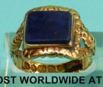 An 18ct gold ring (Sheffield 1838) set with lapis lazuli (Size P, 5.