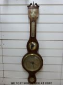 A late 19thC oak cased barometer the main silvered dial 20cm diameter, case in built thermometer ,