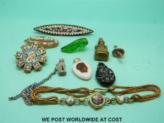 A small collection of micro mosaic jewellery, 19thC cameo vinaigrette,