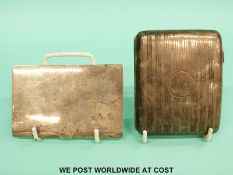 A white metal calling card case marked sterling 925 and a hallmarked silver cigarette case weight