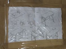 A computer desk (boxed) and a kneeling stool