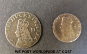 Charles II undated silver twopence together with an undated silver penny