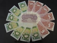 A collection of UK crisp uncirculated one pound and ten shillings bank notes including five