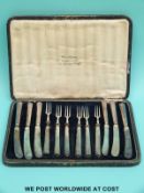 A cased set of hallmarked silver handled dessert / cake knives and forks, Sheffield,
