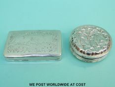 Two Dutch white metal snuff boxes, larger length 7.