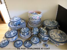 Minton Old Willow pattern blue and white dinner service including tureens