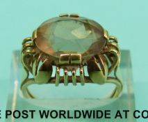 A yellow metal ring marked 585 set with smoky quartz (Size S, 5.