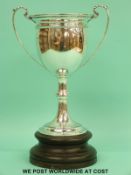 A large George V hallmarked silver twin handled trophy cup, Birmingham 1926 maker Adie Brothers,