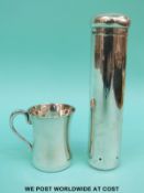 A German white metal cup marked 835, height 7cm (74g) and a hallmarked silver lidded pot,