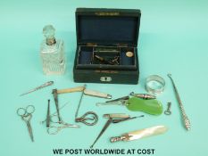 A collection of silver / white metal and bijouterie including napkin ring, whistle,