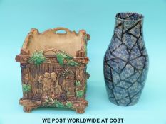 A crackle design vase and a majolica jardiniere with impressed W to base