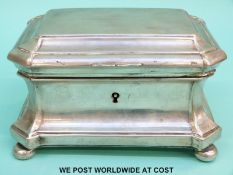 A continental white metal tea caddy or trinket box with gilt wash interior, width 15cm,