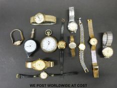 A ministry marked stopwatch together with various wristwatches,