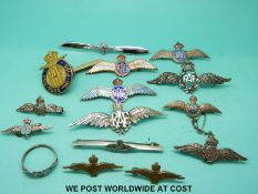 Six silver RAF sweet heart brooches some with enamel decoration together with eight other sweet