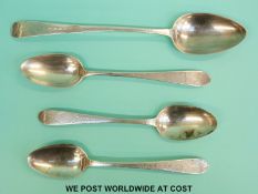 A pair of Georgian Irish hallmarked silver bright cut table spoons, length 22.