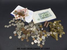 A quantity of UK and overseas sundry coinage, including 72g of mixed silver, largely pre 1947,