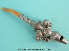 A Victorian hallmarked silver baby's rattle, marks rubbed,