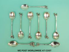 A set of six hallmarked silver tea spoons with Scottie dog finials.