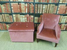 A child's upholstered armchair and an ottoman