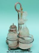 A Victorian cut glass and hallmarked silver cruet set, Birmingham 1881,