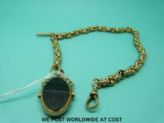 A 9ct gold Albert made up of faceted oval links and a 9ct gold swivel fob set with agate and