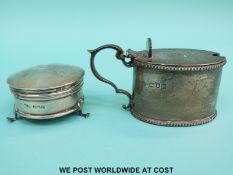 A hallmarked silver mustard and a small trinket pot (diameter 5.