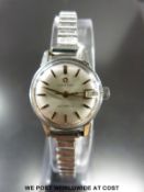 Omega Seamaster Automatic ladies wristwatch with date aperture and two tone gold and black hands