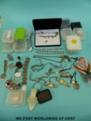A quantity of jewellery making equipment to include gems, tools etc, a quantity of watches,